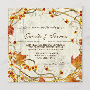 Fall Rustic Elegant Wood Söt Boho Skogen Bröllop Inbjudningar