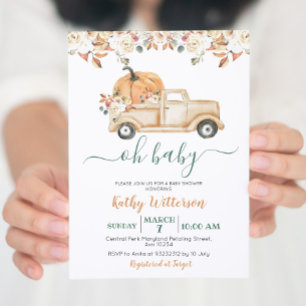 Fall Rustic Peach Pumpkin Lastbil Baby Shower Inbjudningar