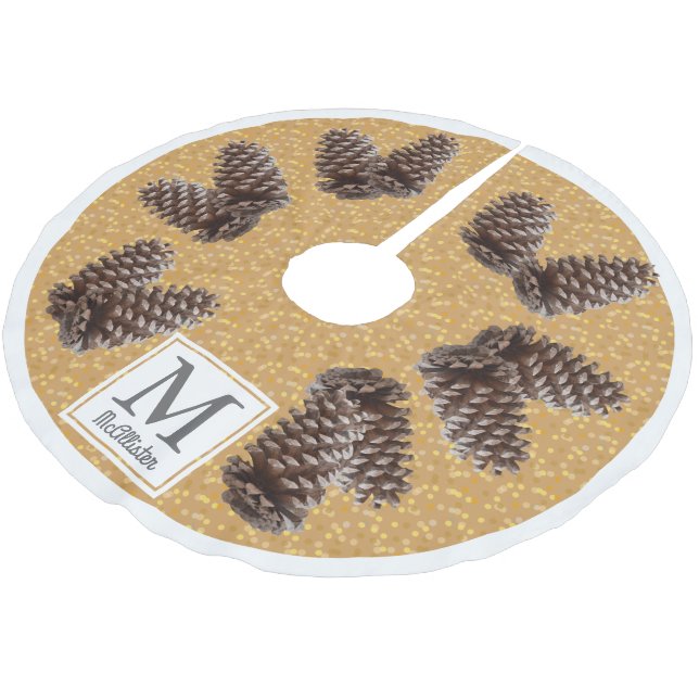 Fall Rustic Pinecones Personlig Family Namn Julgransmatta Borstad Polyester (Vinklad)