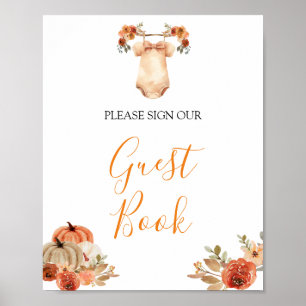 Fall Rustic Pumpkin Blommigt Barnkläders Guest Bok Poster