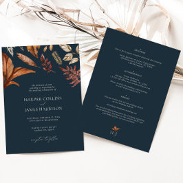 Fall Rustic Terracotta Blommigt Navy Bröllop Inbjudningar