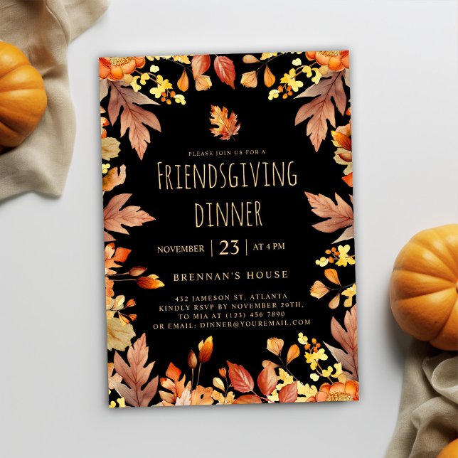 Fall Rustic Thanksgiving Friendsgiving middag Inbjudningar (Black Rustic Friendsgiving Dinner Invitation)