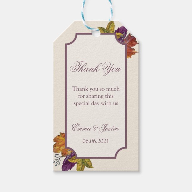 Fall Rustic Watercolor Löv Bröllop Tack Presentetikett (Framsidan)