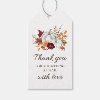 Fall Rustic White Pumpkin Baby Shower-favorittagg Presentetikett