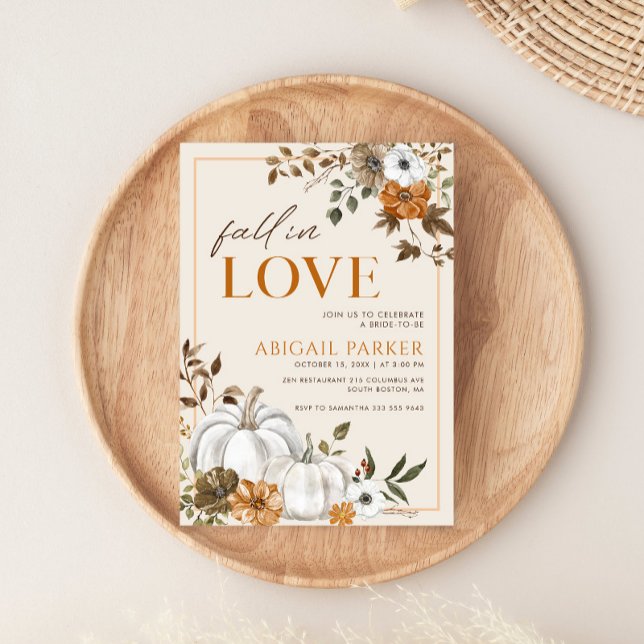 Fall Rustic White Pumpkin Möhippa Inbjudningar (Fall Rustic Floral Pumpkin Bridal Shower Invitation)