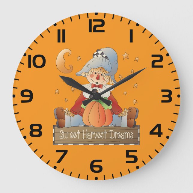 Fall Scarecrow Sweet Harvest Dreams Stor Klocka (Framsida)