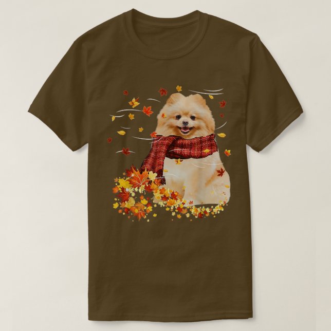 Fall ScarfPomeranian Hund Falling Löv T Shirt (Design framsida)