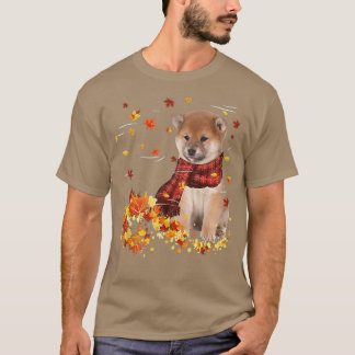 Fall ScarfShiba Inu Hund Autumn Falling Löv T Shirt