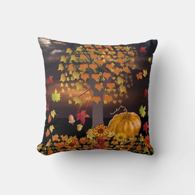 Fall Scene på Front Höst löv Rand på Baksida Kudde (Framsida)