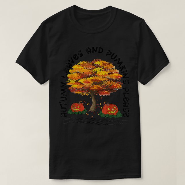 Fall Season Falling Höst löv och Pumpkins Ple T Shirt (Design framsida)
