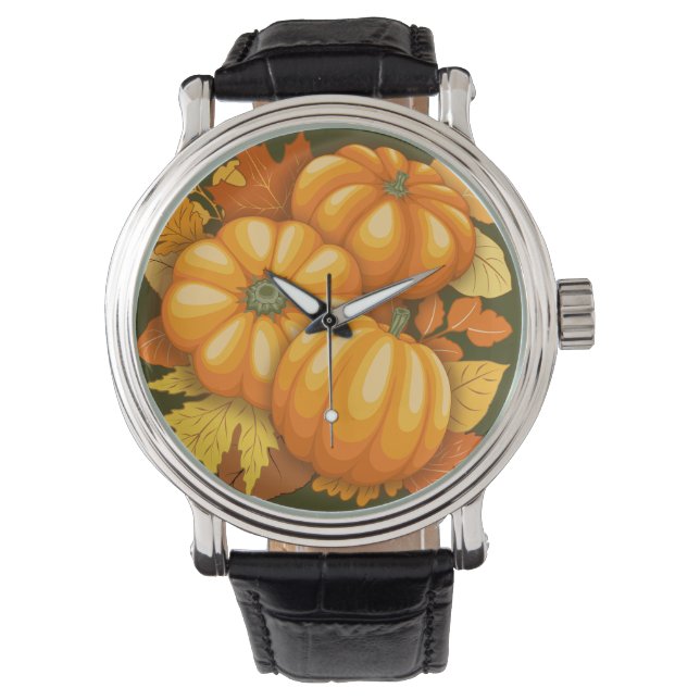 Fall Season Halloween Pumpkins Mönster Armbandsur (Framsida)