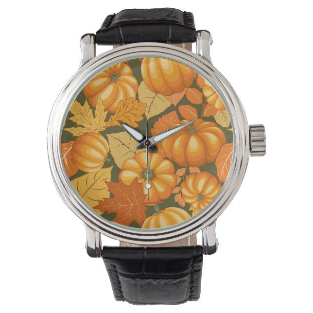 Fall Season Halloween Pumpkins Mönster Armbandsur (Framsida)