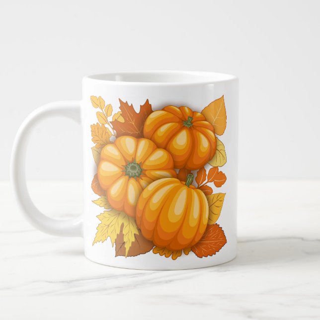 Fall Season Halloween Pumpkins Mönster Jumbo Mugg (Vänster)