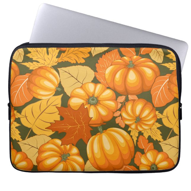 Fall Season Halloween Pumpkins Mönster Laptop Fodral (Framsidan)