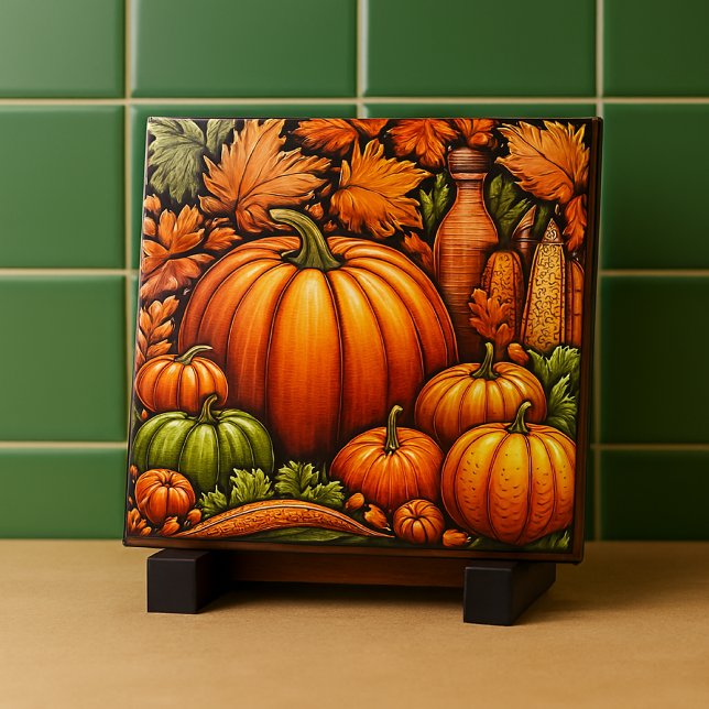 Fall Season Pumpkins Ceramic Tile Kakelplatta (Skapare uppladdad)