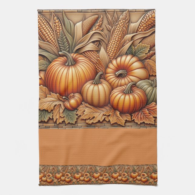 Fall Season Pumpkins Säsong Kitchen Towels Kökshandduk (Vertikal)