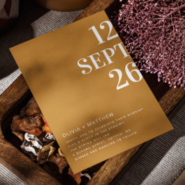 Fall Senap gult modern typografi bröllop + QR Inbjudningar