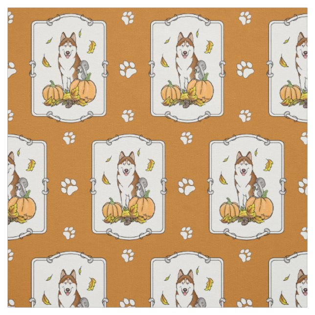 Fall Siberian husky (red) Pumpkins Löv Cute Tyg (Provkarta)
