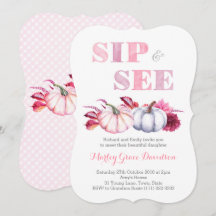Fall Sip & See Party-kort med Rosa Grått Pumpkins