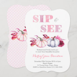 Fall Sip & See Party-kort med Rosa Grått Pumpkins Inbjudningar