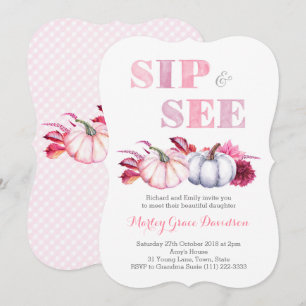 Fall Sip & See Party-kort med Rosa Grått Pumpkins Inbjudningar