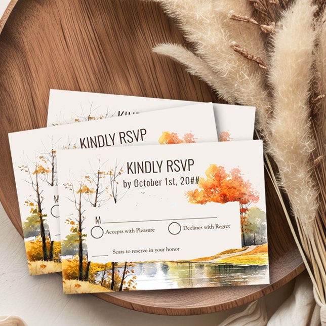 Fall Sjö Watercolor Woodsy Ligcape OSA (Wedding RSVP Card from the Fall Lake Wedding Collection by Darling & May )