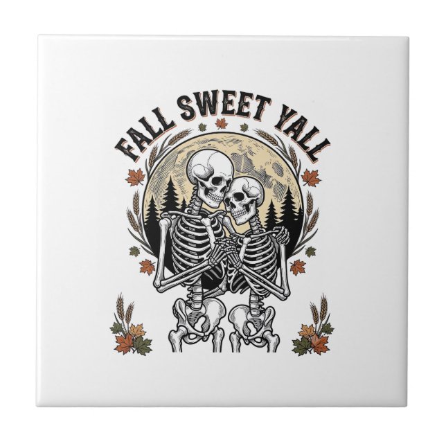 Fall Skelett Par Vintage Gravyr Höst Tröja Kakelplatta (Framsidan)