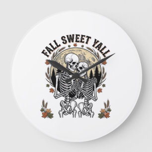 Fall Skelett Par Vintage Gravyr Höst Tröja Stor Klocka