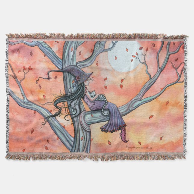 Fall Slumber Fantasy Witch Cat Halloween Art Mysfilt (Framsidan)
