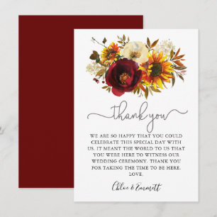 Fall Solros Burgundy Blommigt Bröllop Tack Kort