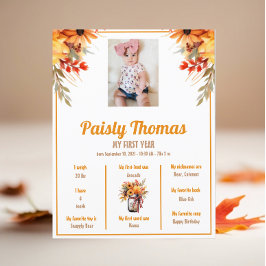 Fall Solrosblomma 1:a födelsedag Milestone Poster