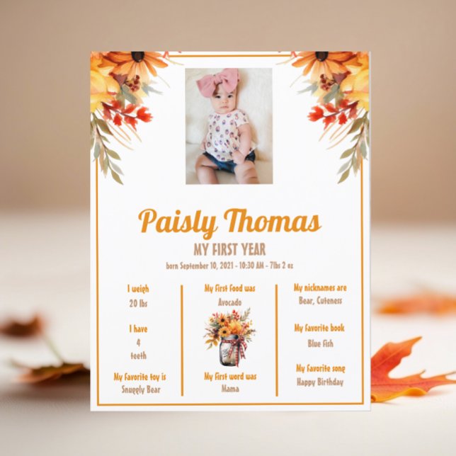 Fall Solrosblomma 1:a födelsedag Milestone Poster (Skapare uppladdad)