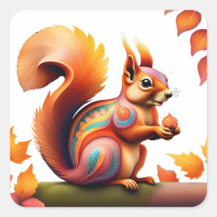 Fall Squirrel Alebrije Fyrkantigt Klistermärke