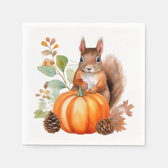 Fall Squirrel Pappra Napkins Pappersservett (Framsidan)