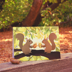 Fall Squirrels Gult Träd Card Tack Kort