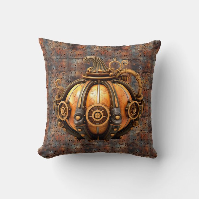 Fall Steampunk Pumpkin Dekorativ kudde (Framsida)