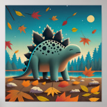 Fall Stegosaurus med Löv: Cute Wall Art