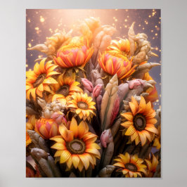 Fall Sunblommor Blooming Gula blommor Poster