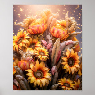 Fall Sunblommor Blooming Gula blommor Poster