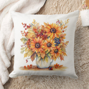 Fall Sunblommor och Berries Bouquet Kudde