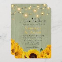 Fall Sunblommor Sage Wood Ljus Vårt Bröllop Inbjudningar