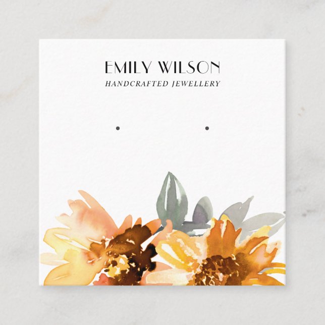FALL SUNFLOWER AUTUMN STUD EARRING VISNING-KORT FYRKANTIGT VISITKORT (Framsida)