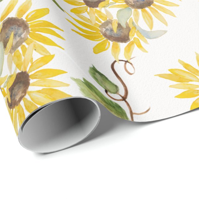 Fall Sunflower Watercolor Wrapping Paper Presentpapper (Rullad Hörn)