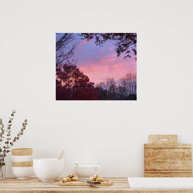 Fall Sunset över Träd Vacker Poster (Kök)