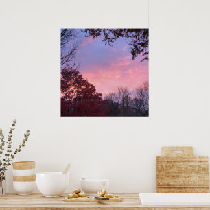 Fall Sunset över Träd Vacker Poster