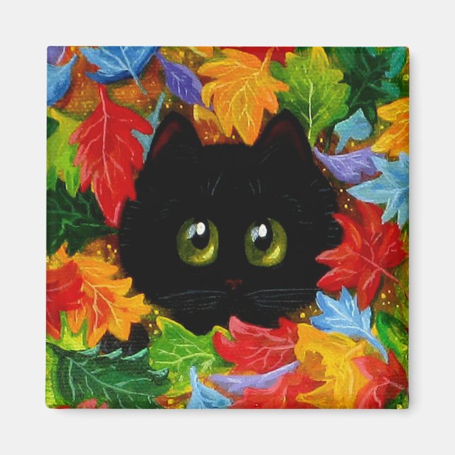 Fall Svarta katter Creationarts Magnet (Framsidan)