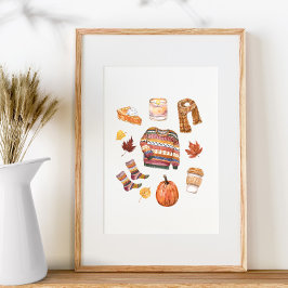 Fall Sweater Weather Watercolor Höst Poster