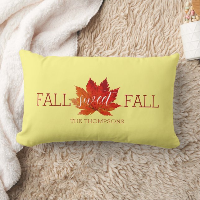 Fall Sweet Fall Red Autumn Maple Löv Dekorativ kud Lumbarkudde (Filt)