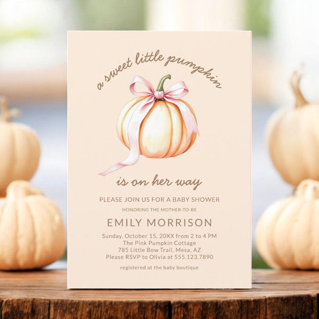 Fall Sweet Little Pumpkin Rosa Bow Baby Shower Inbjudningar (Skapare uppladdad)