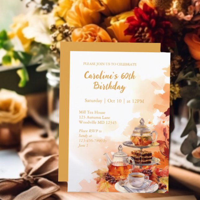 Fall Tea Party Elegant 60:e födelsedagen Inbjudningar (Skapare uppladdad)